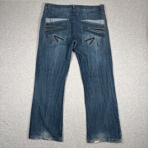 MMA Elite Low Bootcut Jeans Mens 38x32 Blue Distressed Y2K 2000s Grunge